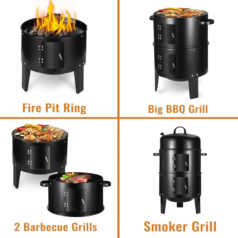 XIUWO Portable Vertical Charcoal Smoker Grill With Thermometers