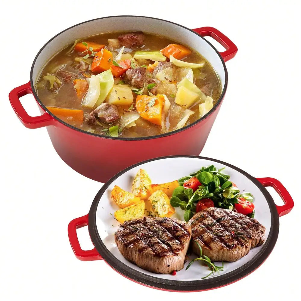 2-In-1 Enameled Cast Iron Dutch Oven With Frying Pan Lid