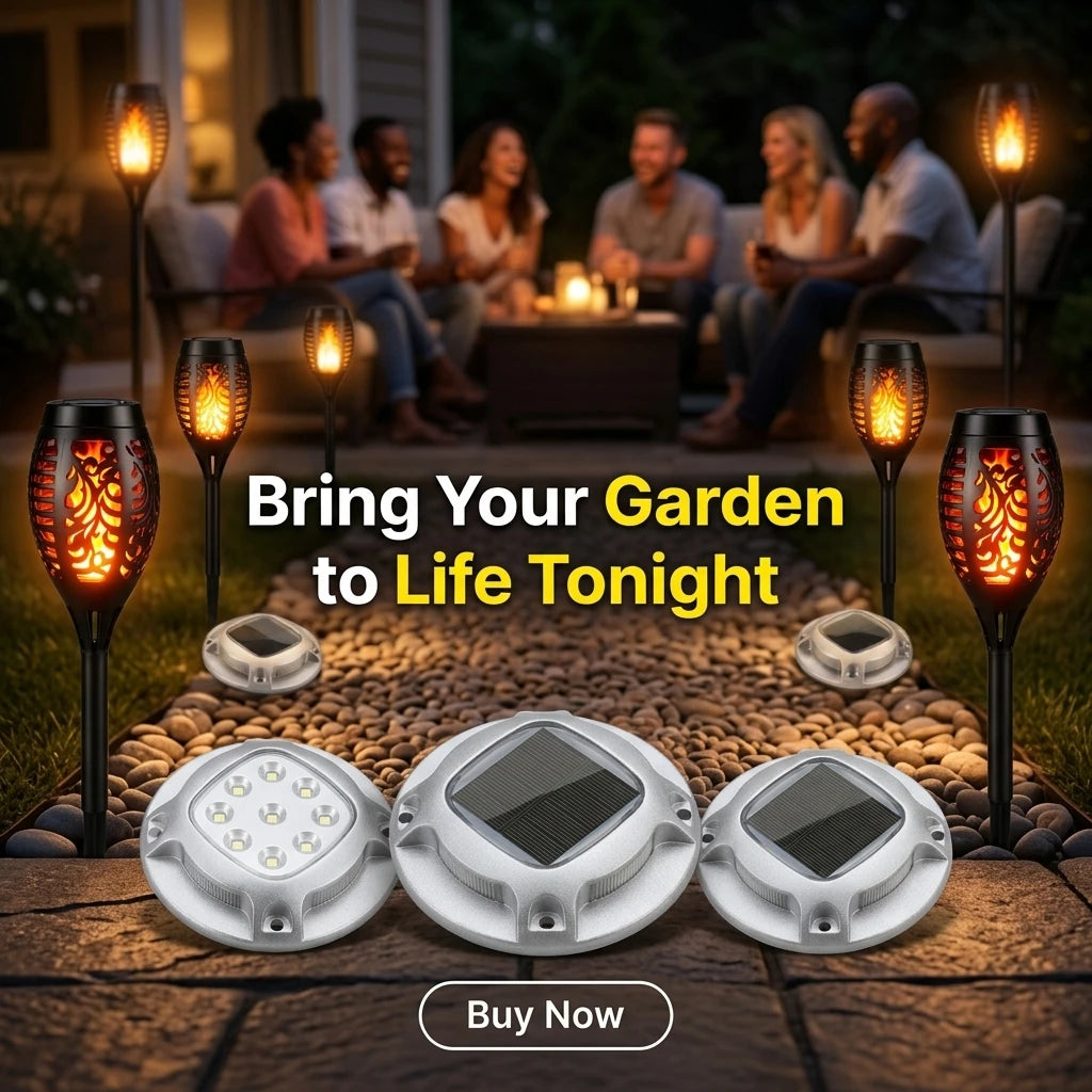 Solar Outdoor Flickering Flame Torch And Ground Lawn Lighting Set
