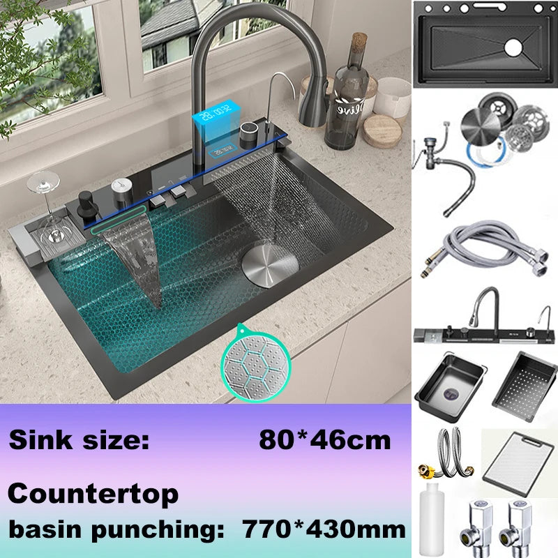 BusySink Modern Stainless Steel Kitchen Sink With Digital Display