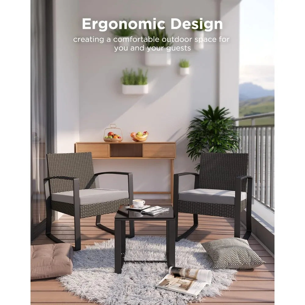Outdoor Rattan Rocking Bistro Set With Coffee Table