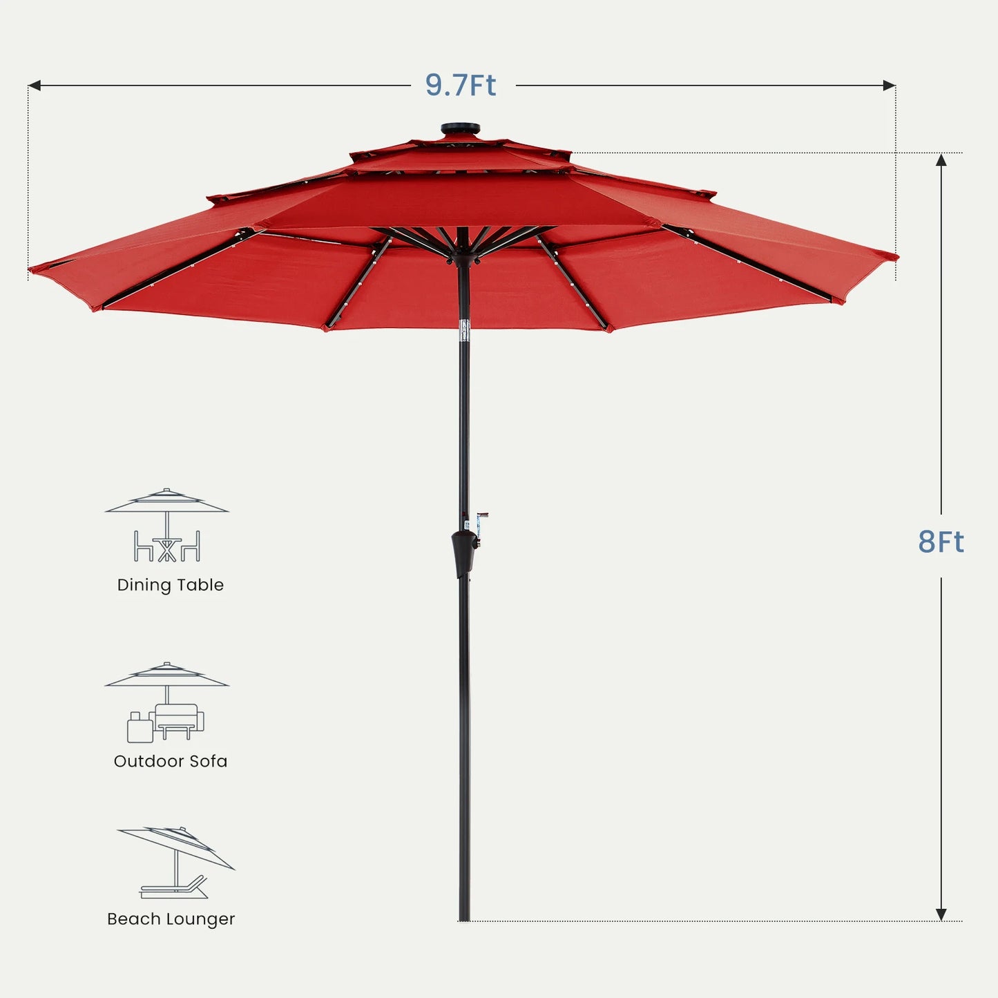 JHK Outdoor Solar Patio Umbrella With 32 LED Lights