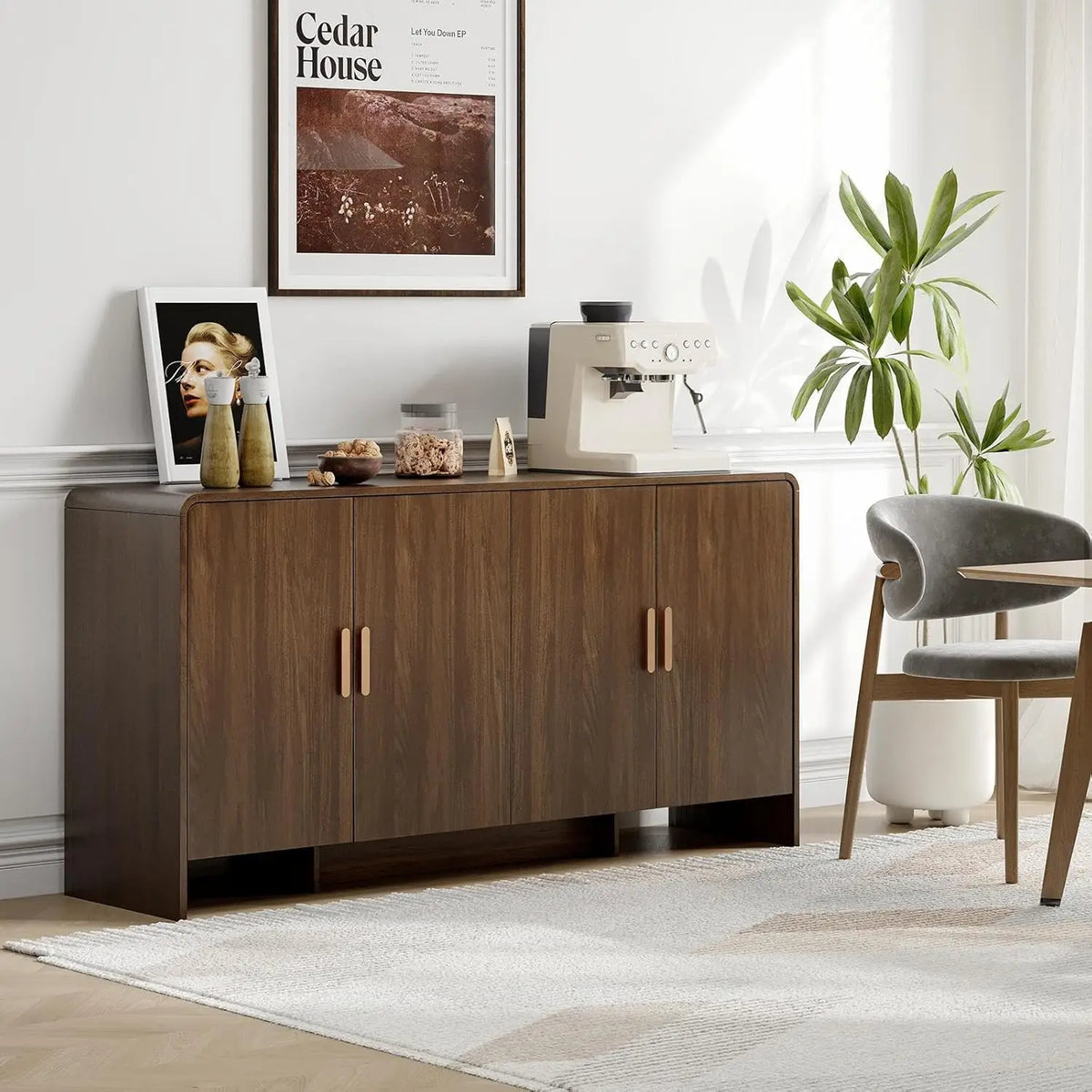 ONBRILL Mid-Century Sideboard Cabinet With Adjustable Shelves Storage