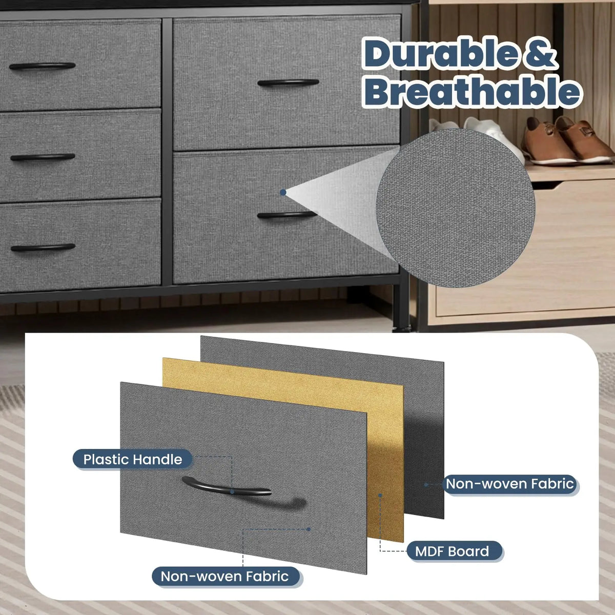 JHK Fabric Chest With Metal Frame Bedroom Storage Organizer