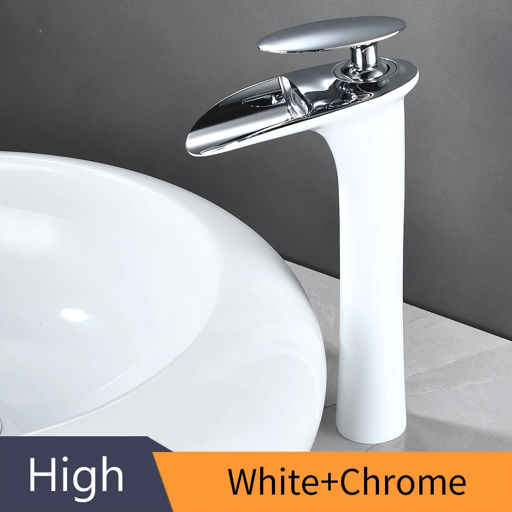 White Bathroom Basin Faucet Waterfall Lever Single Hole Mixer Tap