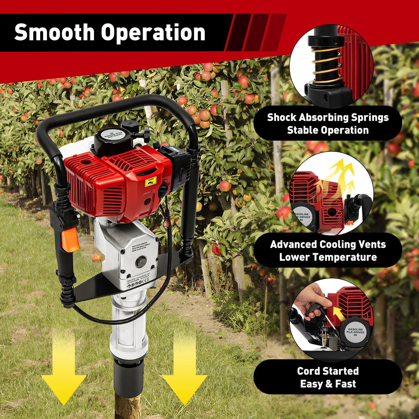 52Cc Petrol 1900W Two Stroke Pile Driver For Fencing