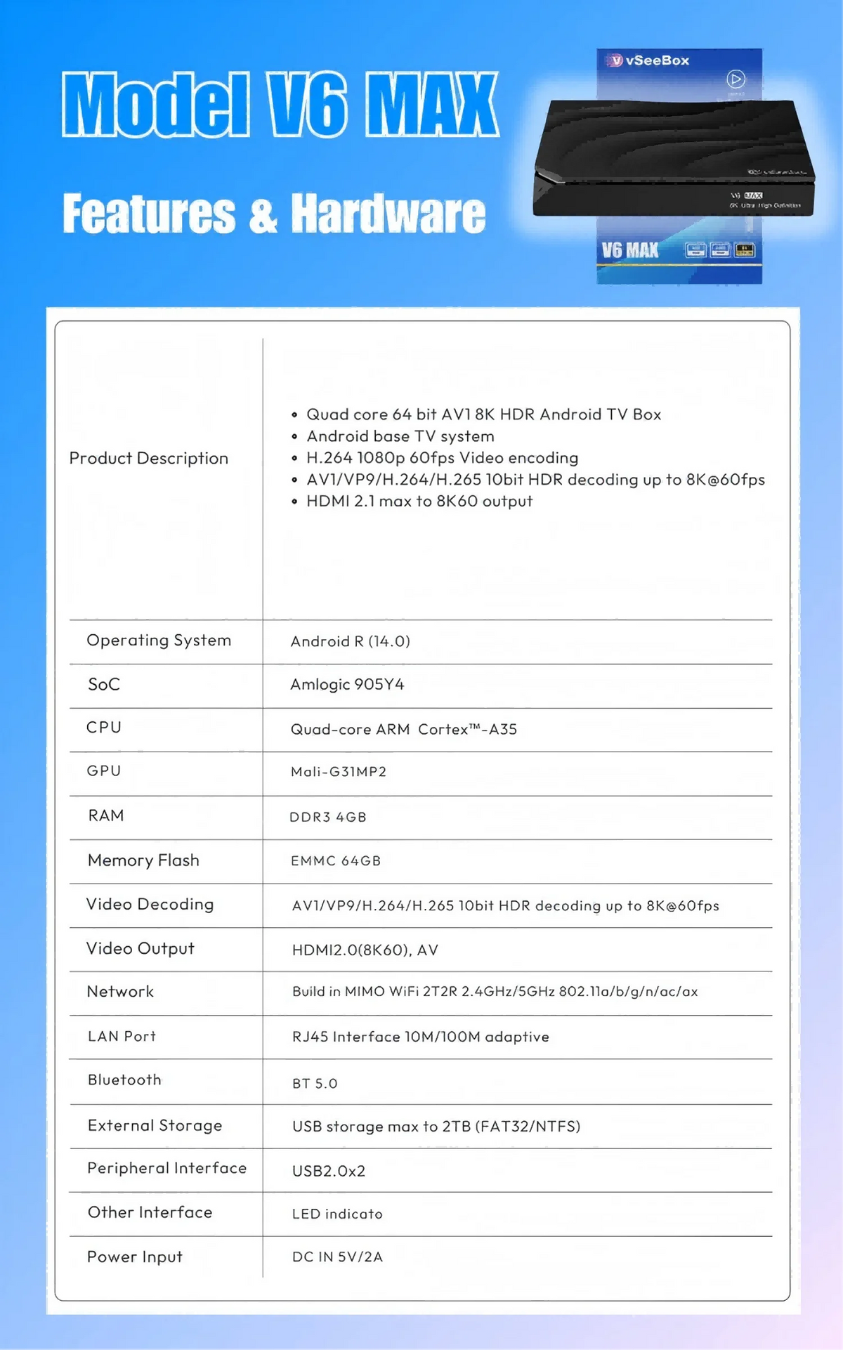 Android V6 Max Streaming Media Box With 8K Display