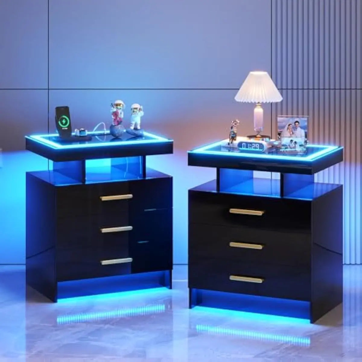 Modern Led Nightstand With Wireless Charging And Usb Ports