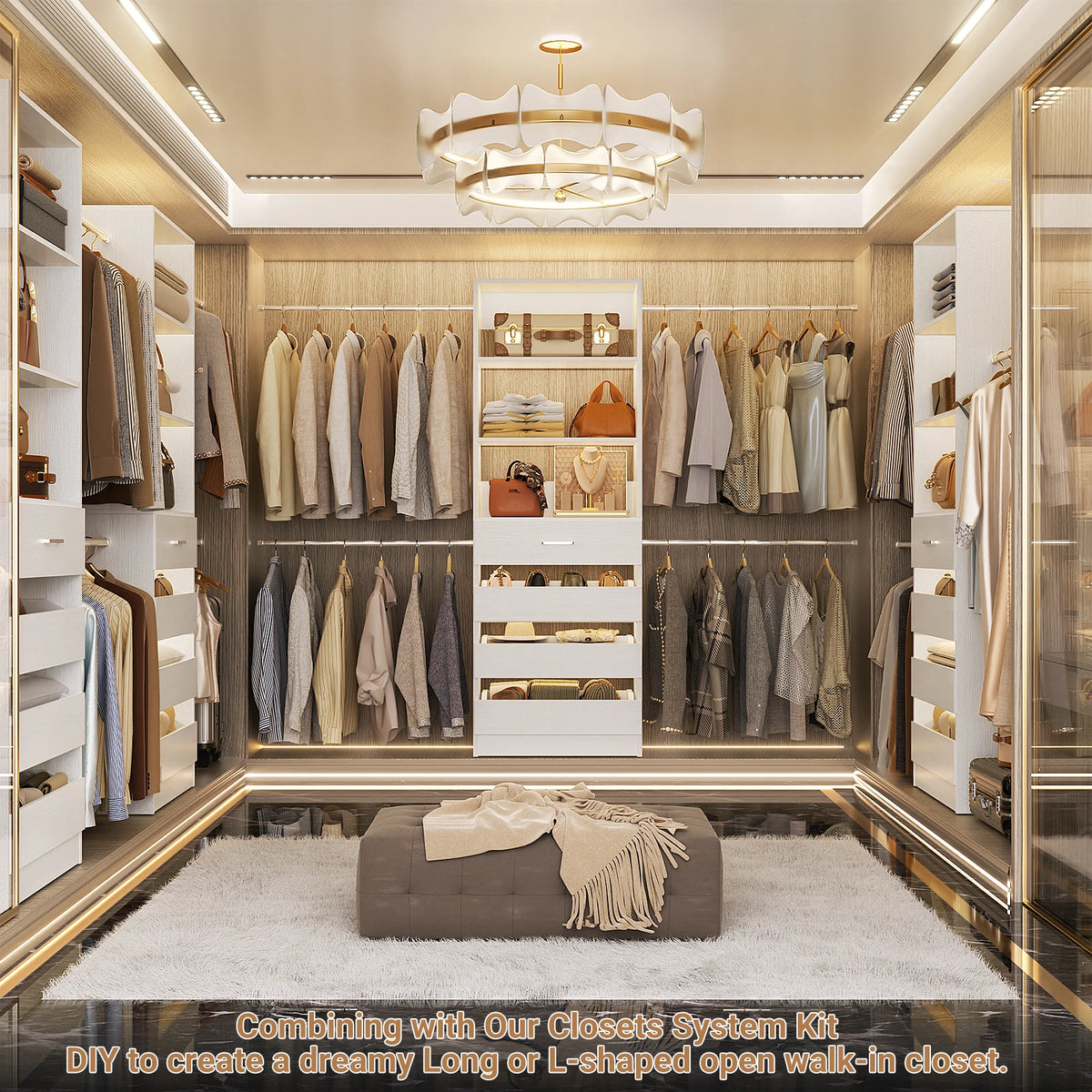 Aheaplus Wooden Closet Organizer With Four Drawers And Hanging Rods