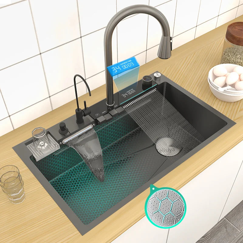 Telisiya Stainless Steel Rectangular Kitchen Sink With Digital Display