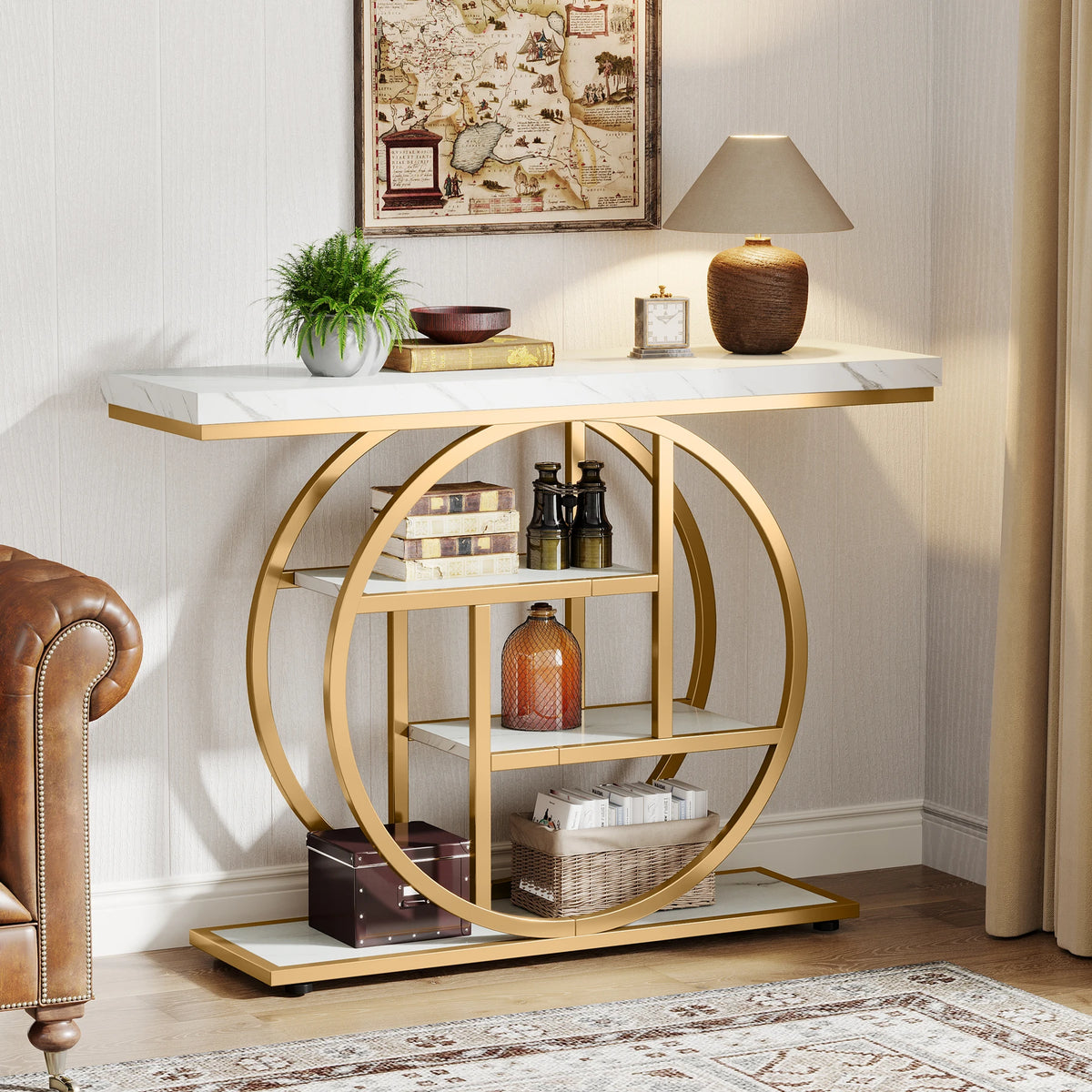 Tribesigns Industrial Four Tier Console Table With Entryway Storage