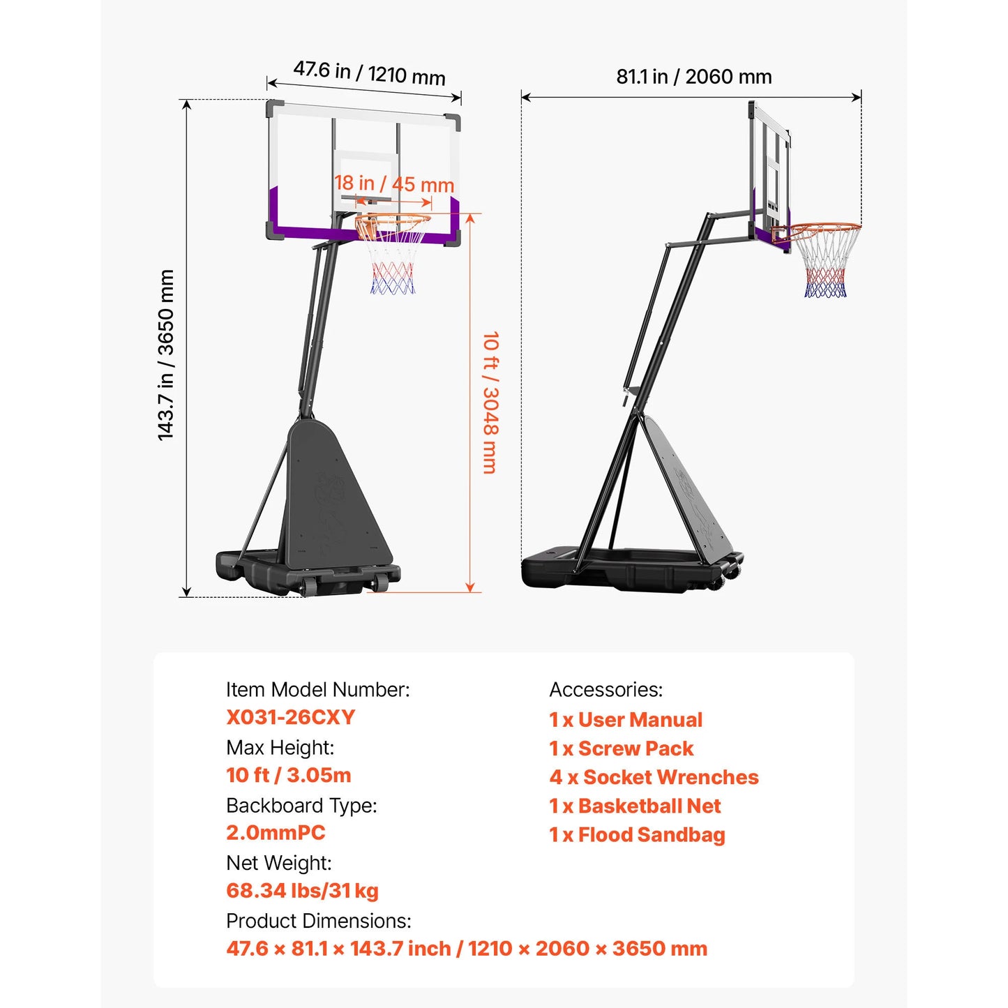 SucceBuy Portable Basketball Stand With Backboard For Outdoor Play