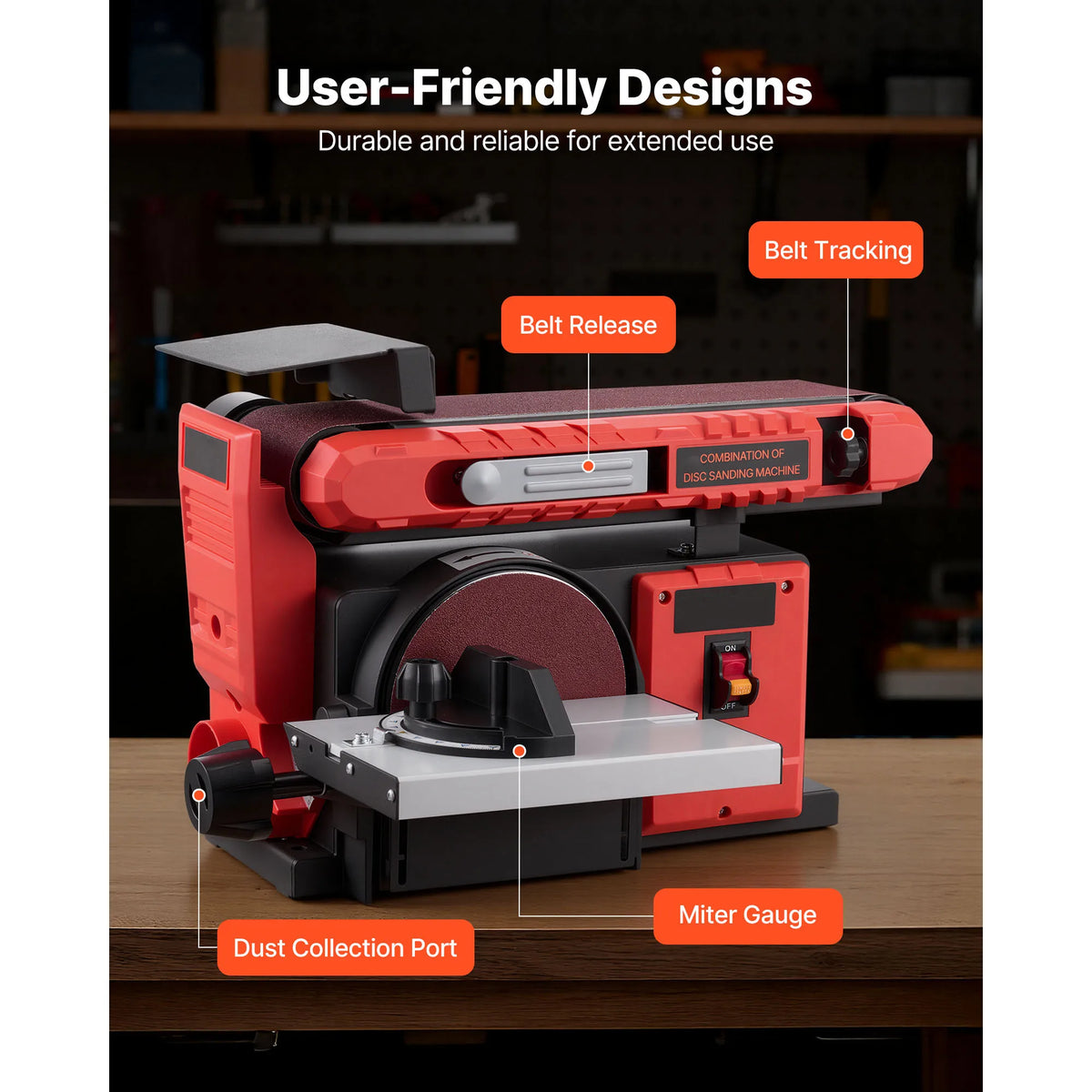 SucceBuy 5/6" Disc Sander 1x30/4x 36 in Belt Sander 250/400W with Adjustable Worktable & Dust Collection Port for Woodworking