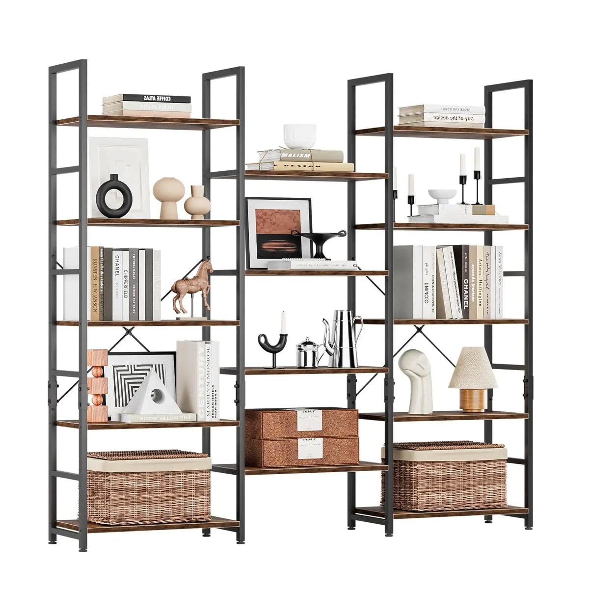 Modern 14 Shelf Laminated Bookcase With Open Floor Storage