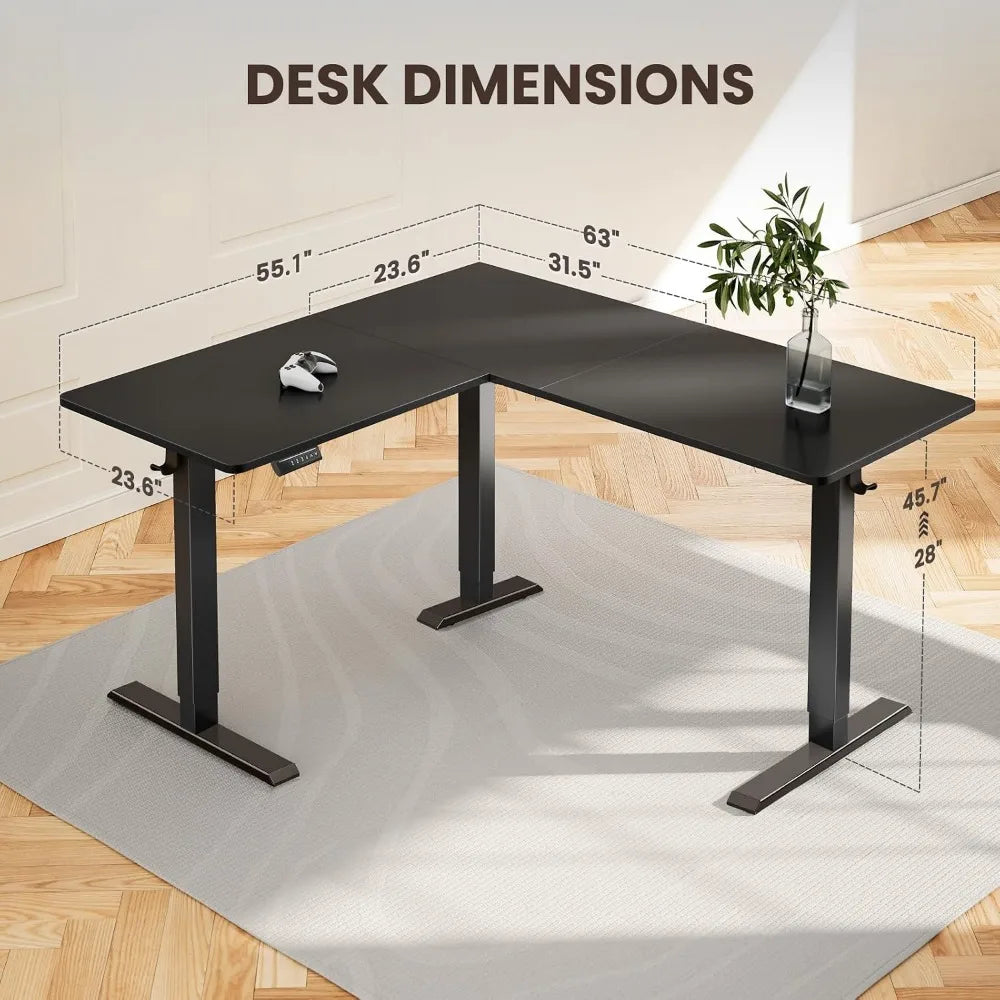 L Shaped Adjustable Height Desk With Memory Presets Stable Frame