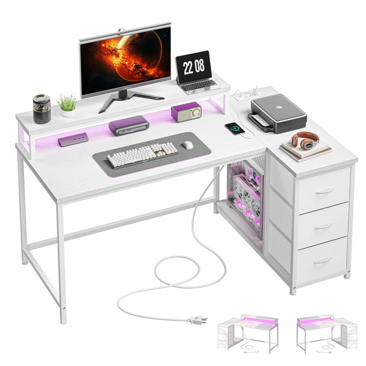 EnHomee L Shaped Desk With Monitor Stand And Power Strip