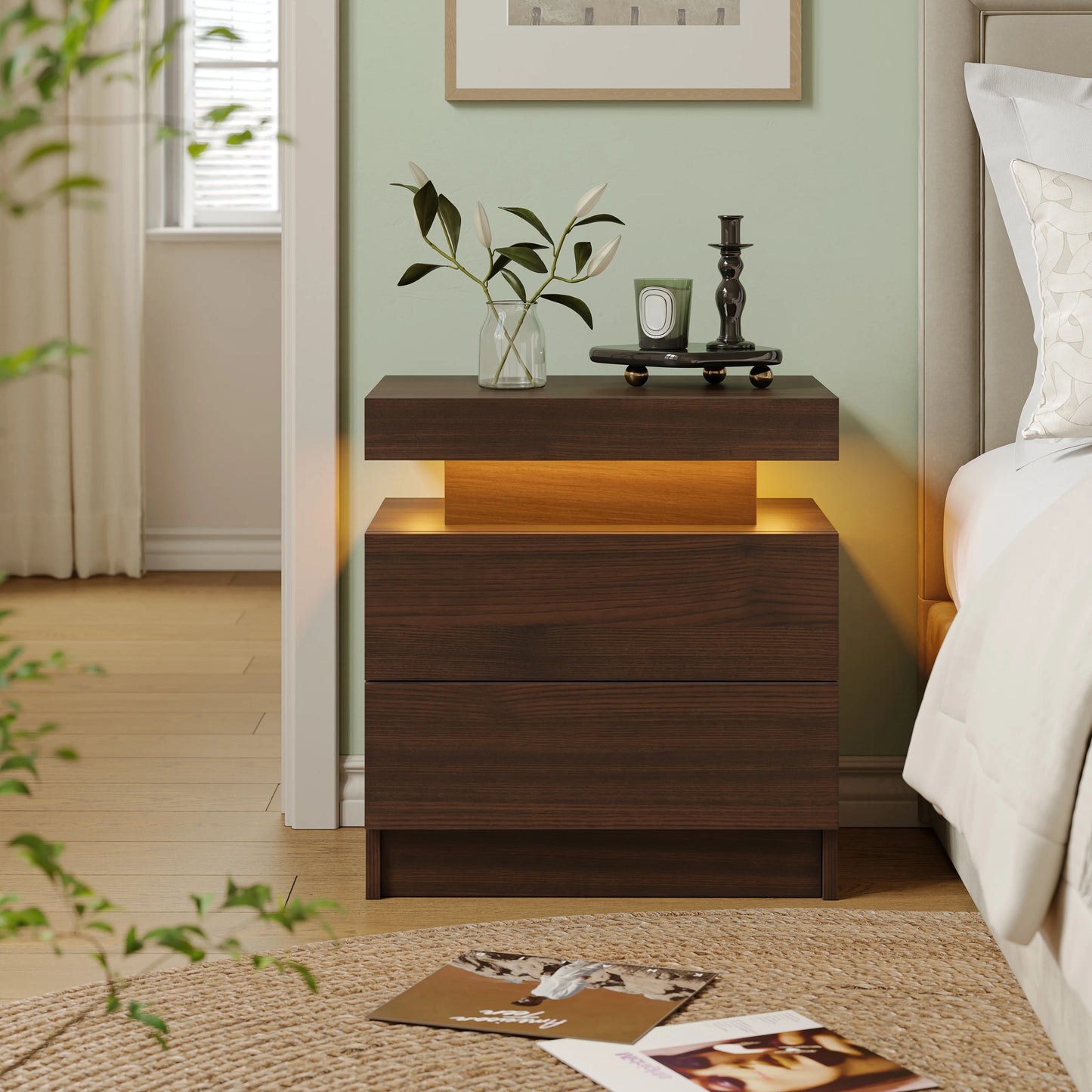 Cubehom LED Nightstands With 2 Drawers And RGB Lights
