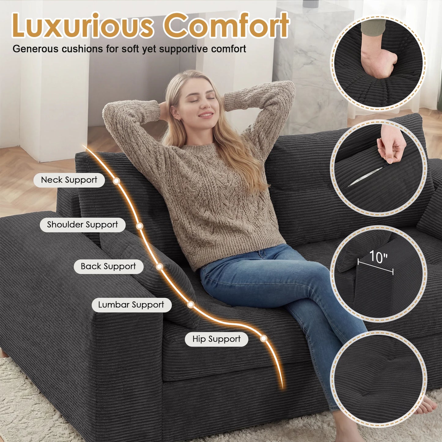 Modular L Shaped Sectional Sofa With Ottoman Corduroy Fabric