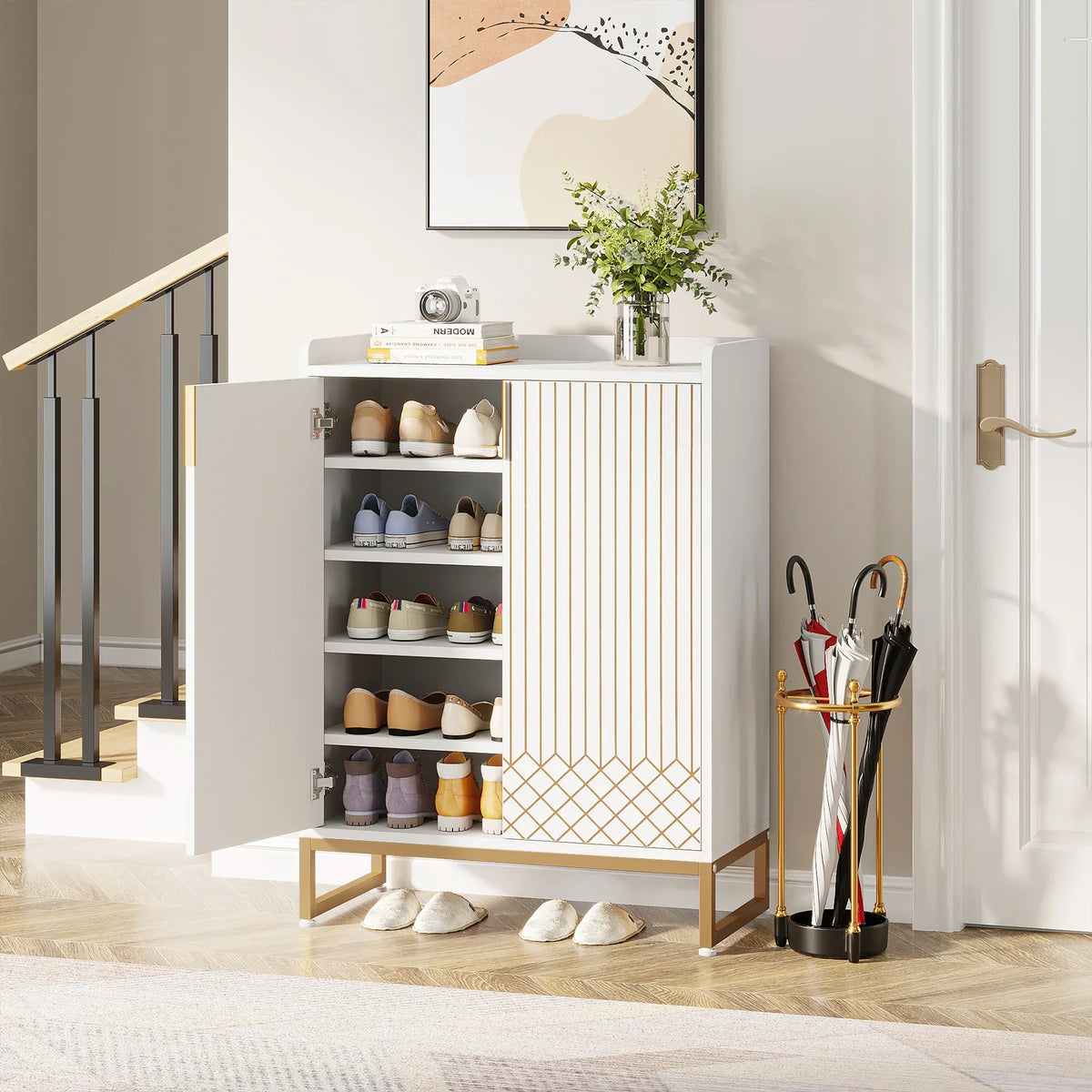Tribesigns Modern Wood Shoe Cabinet Storage Rack For Bedroom Hallway