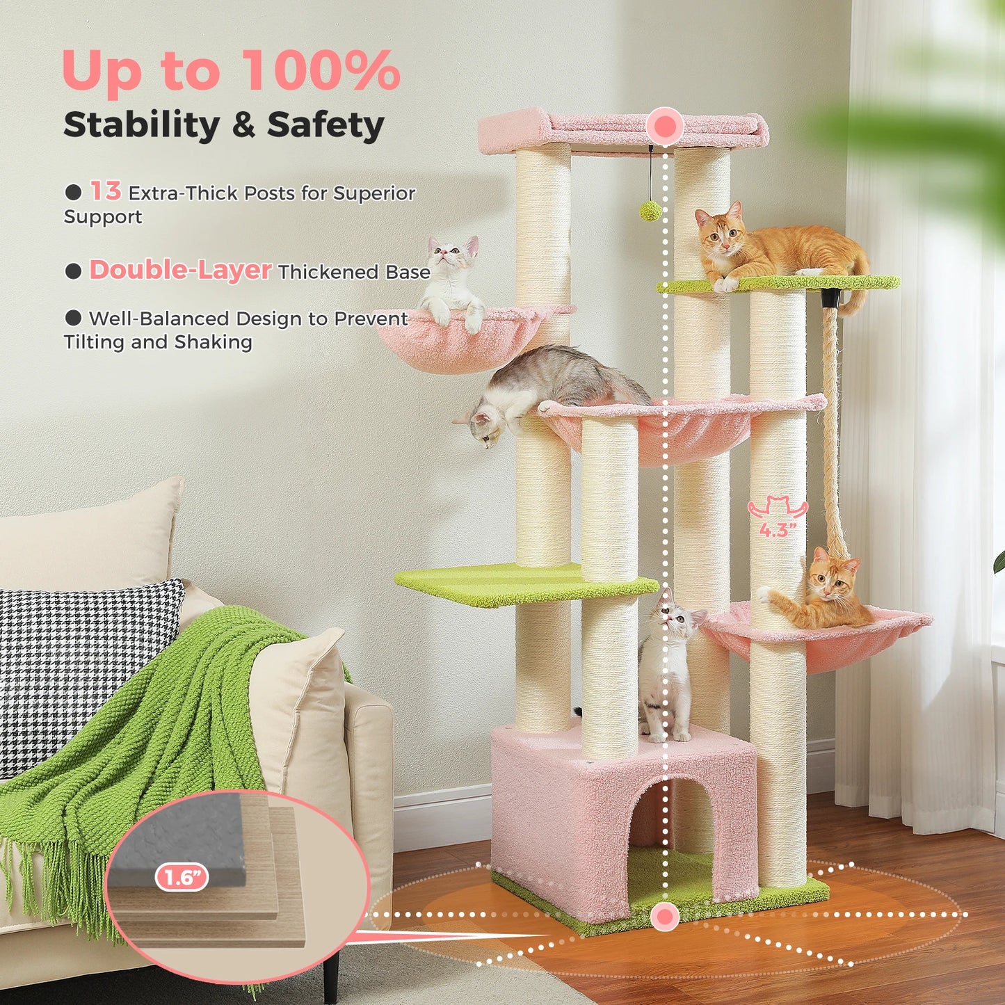 PAWZ Road Cat Tree Tower With Multiple Levels Hammock