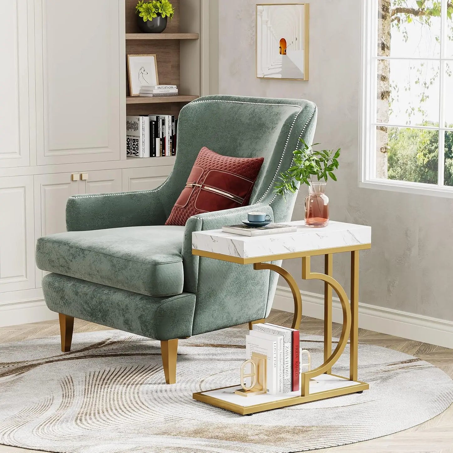 LITTLE TREE C Shaped Modern End Table With Metal Frame