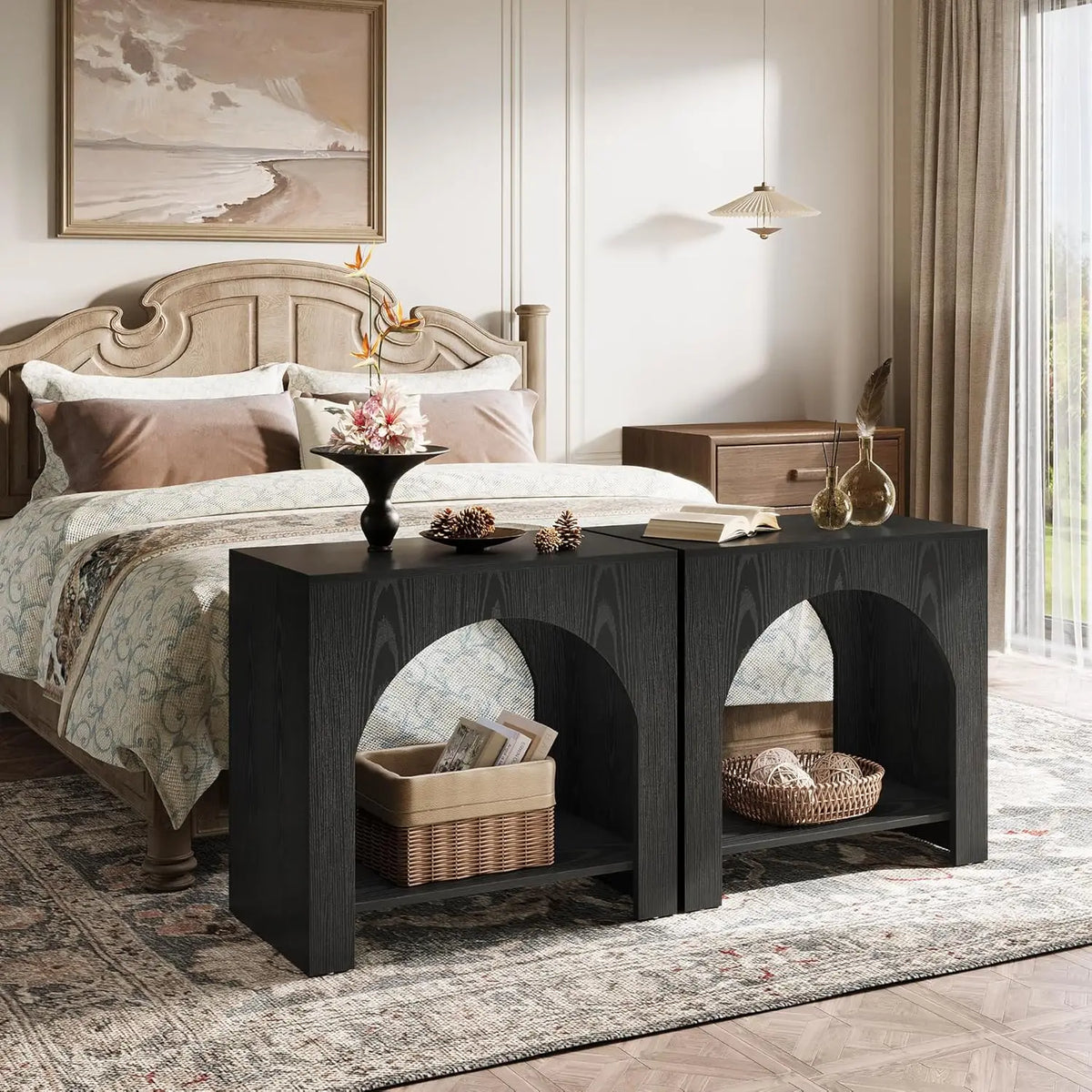 Farmhouse Nightstand With Storage And Wooden Bedside Table For Bedroom