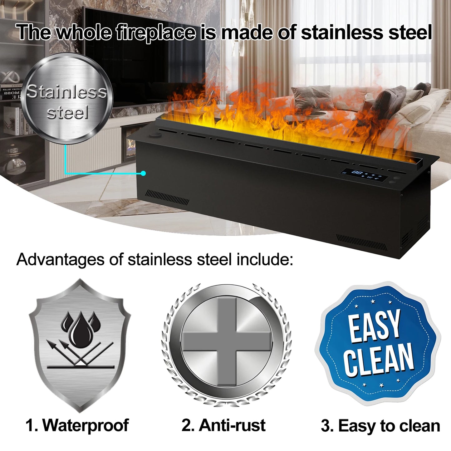 AFLYEVER Smart Water Vapor Fireplace With 3D Flame Tuya App