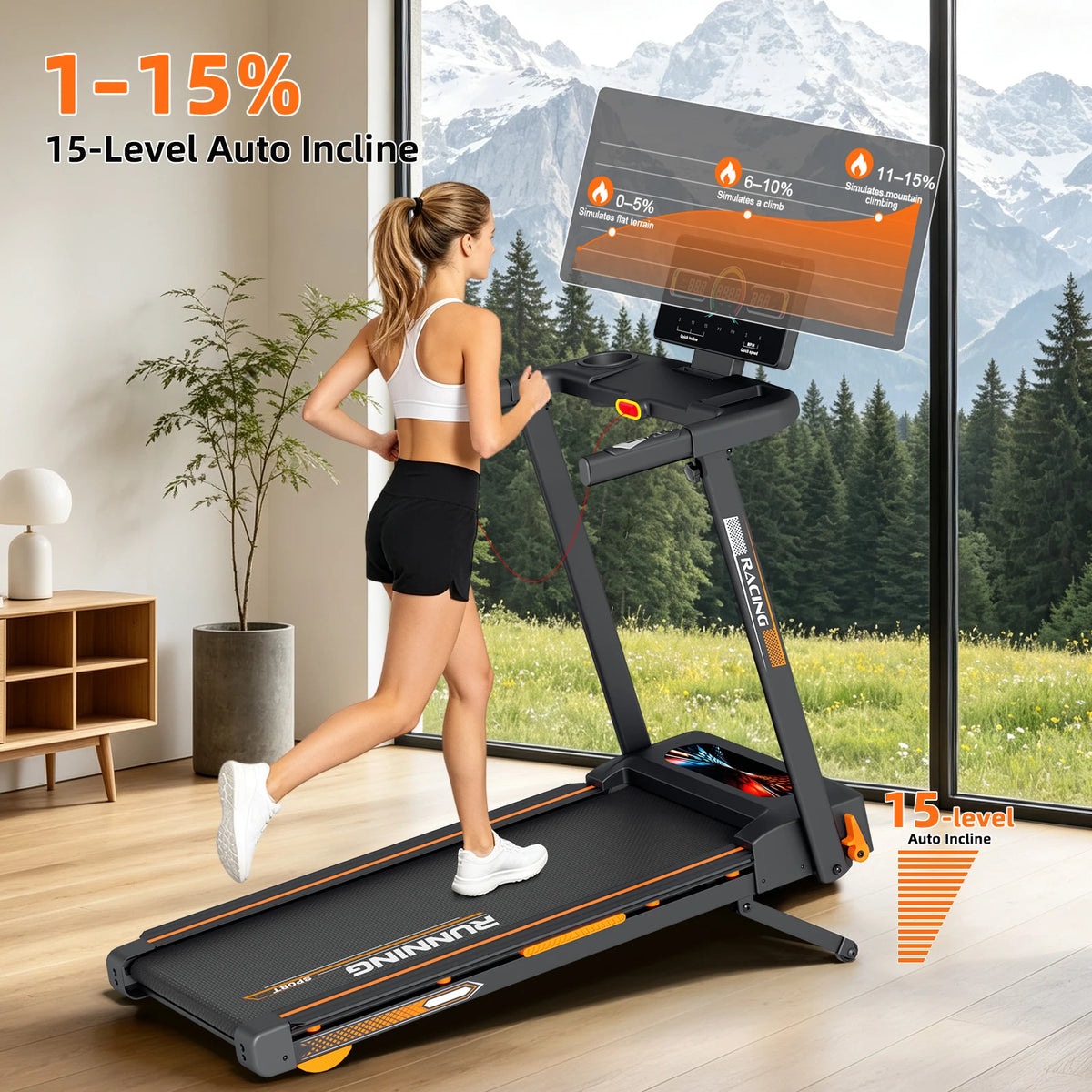 Motorized Treadmill Featuring Auto Incline And Heart Rate Monitor Indoor