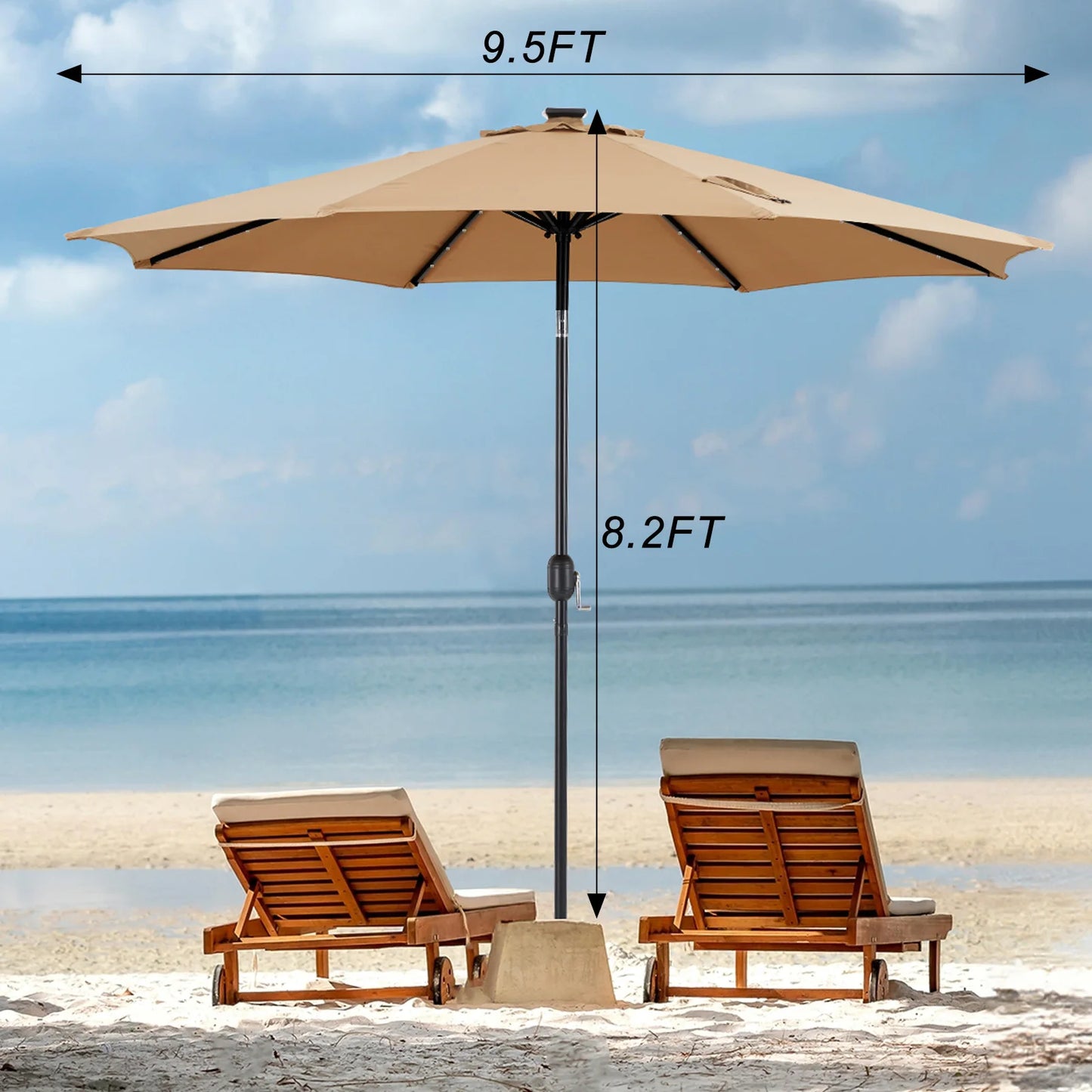 JHK Solar Patio Umbrella With 32 LED Lights Tilt Crank