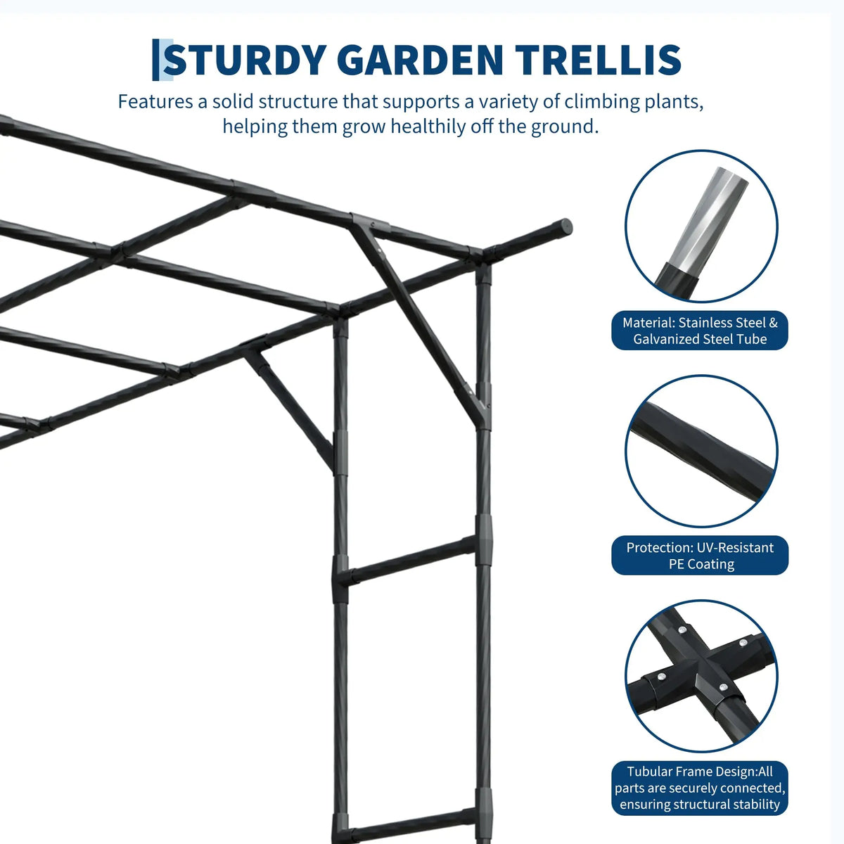 HiMiss Metal Garden Arch Trellis For Outdoor Climbing Plants
