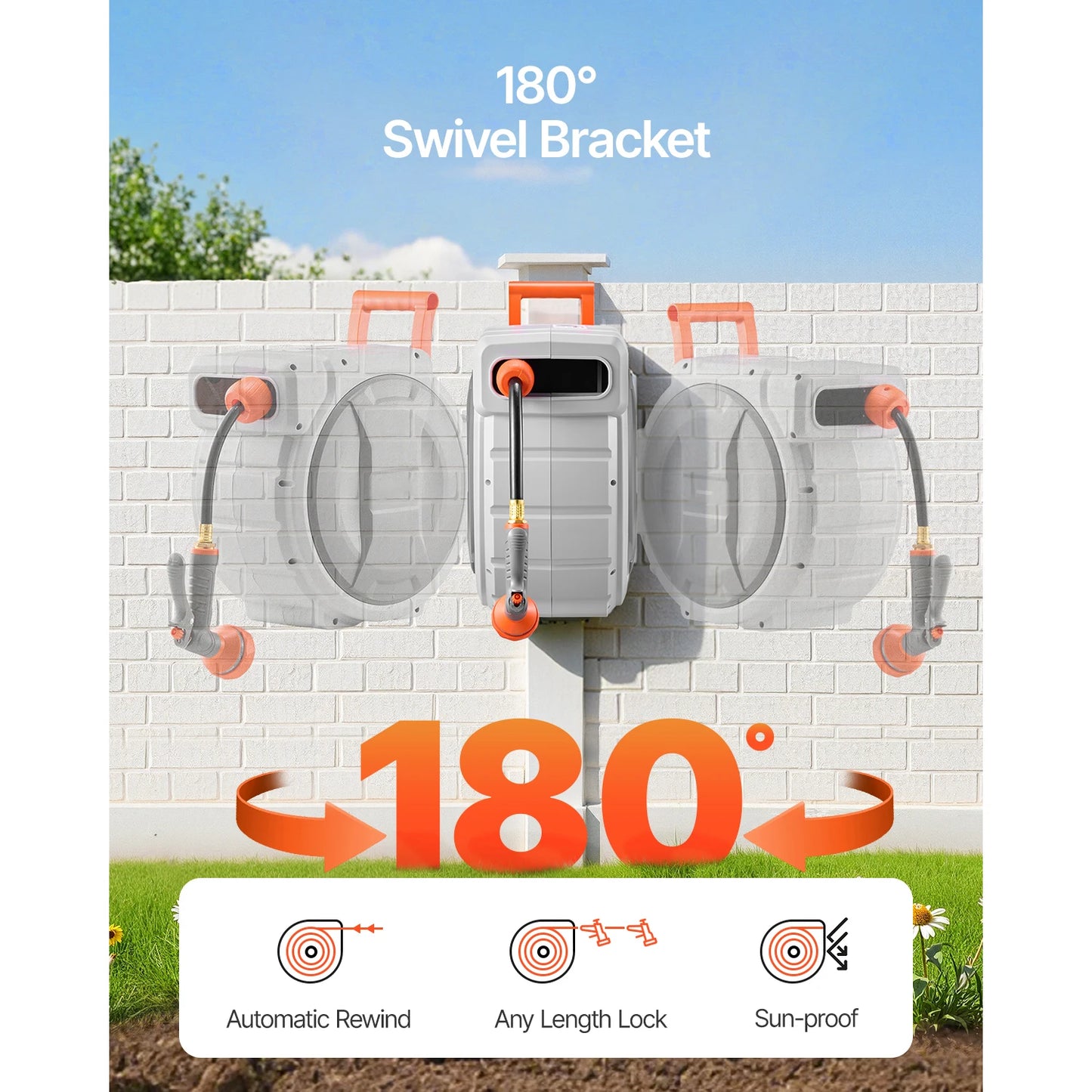 SucceBuy Retractable Garden Hose Reel With 9-Pattern Nozzle, Wall Mounted