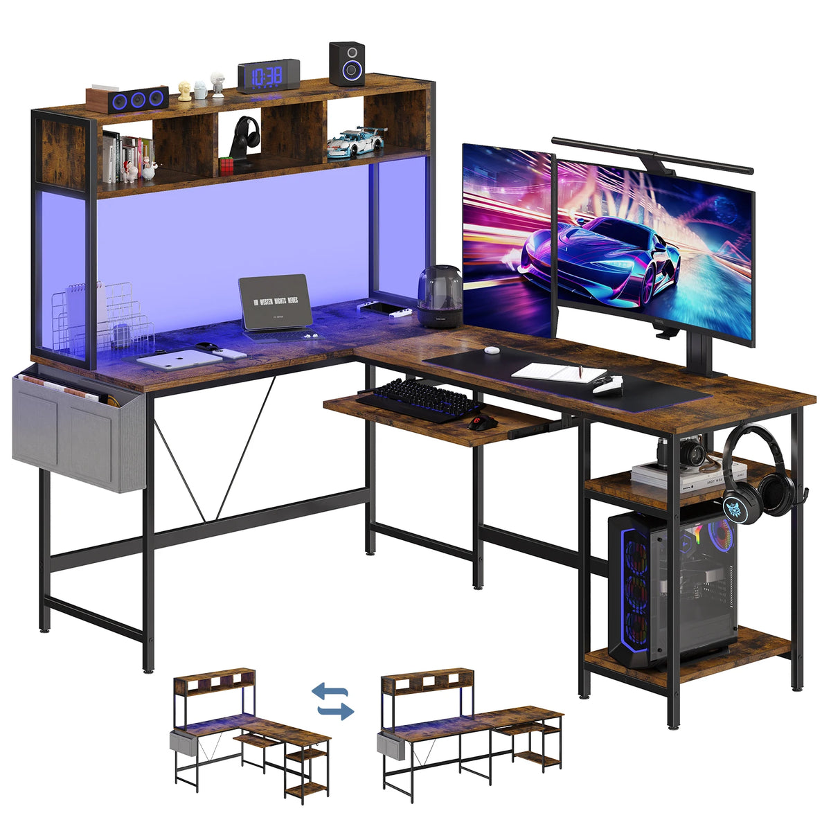 MCQ Reversible Standing Desk With LED Lighting For Home Office