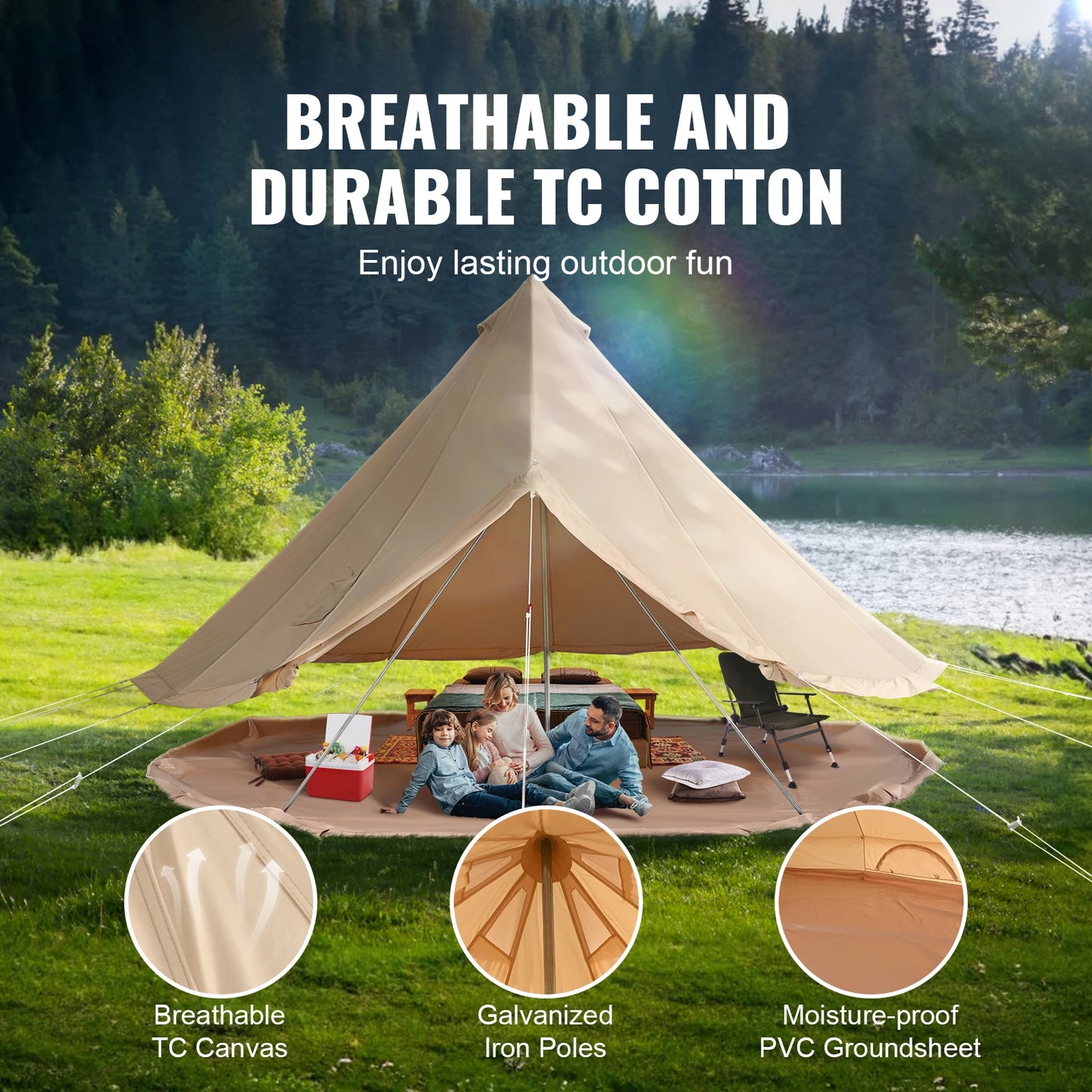 SucceBuy Canvas Bell Tent For Camping With Stove Breathable Shelter