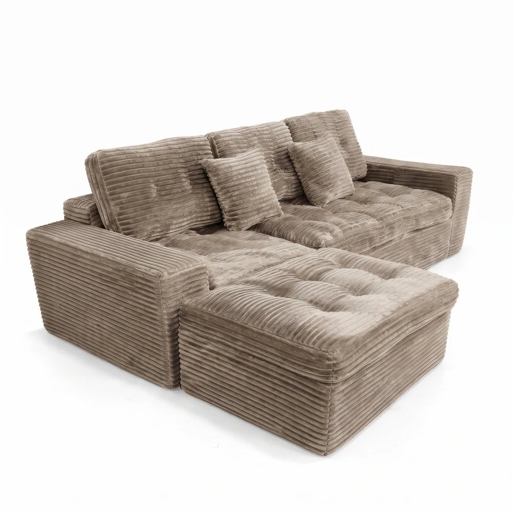 Modular Cloud Sofa Set With Movable Ottoman And Plush Cushions