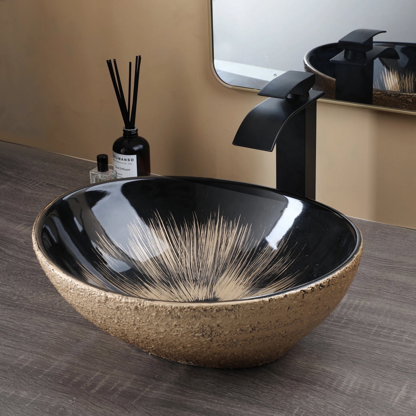 MEKKHALA Kemaidi Oval Vessel Sink With Faucet Above Counter