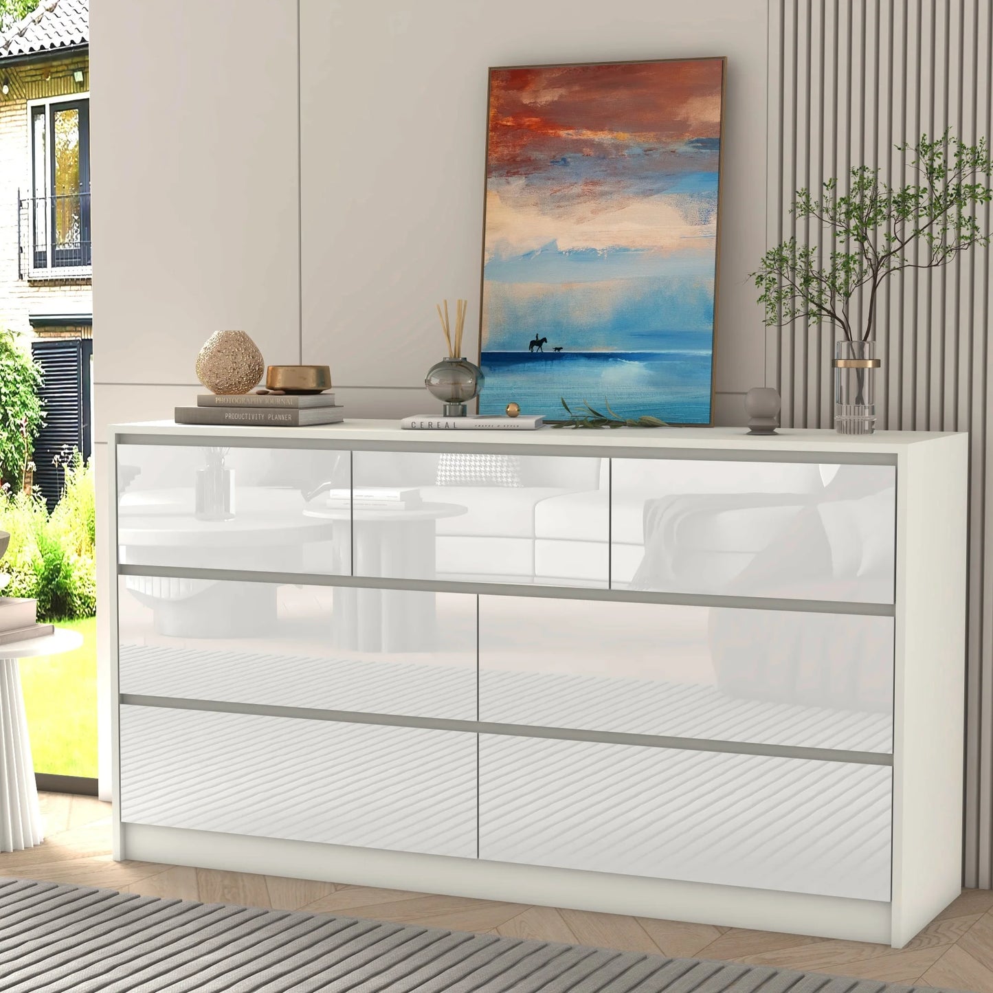 QiaoShiRen 7-Drawer Dresser, Modern Wooden Chest of Drawers