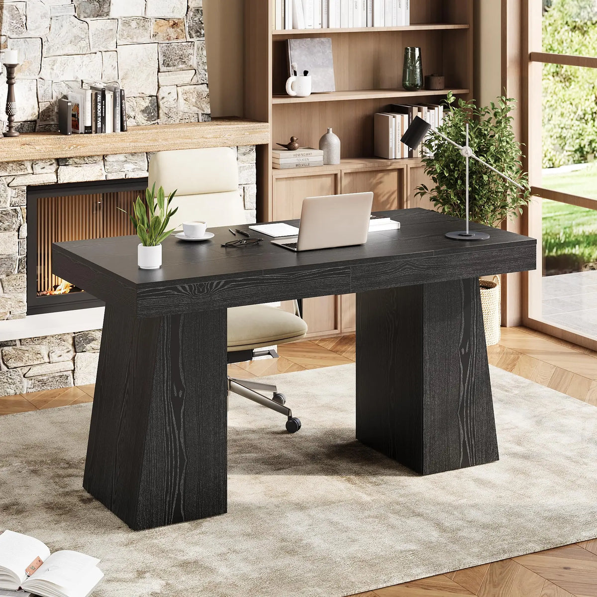 55 X 27.5 Inch Computer Desk With Drawer, Cabinet & Storage Shelves, Gaming Writing Study Table For Home Office Work