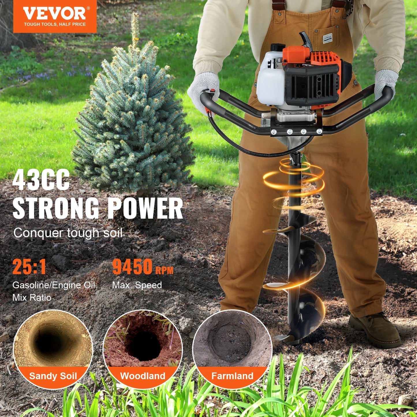 SucceBuy Gas Powered Earth Auger Post Hole Digger Professional