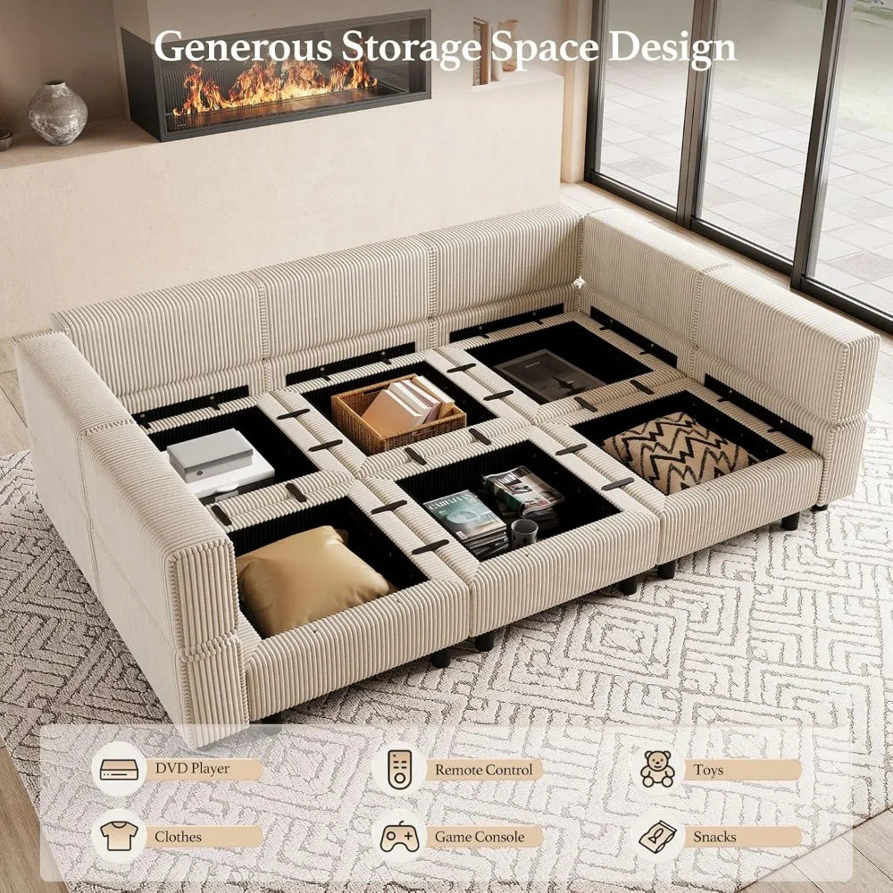 XIAOLANG Modular Sectional Sofa With Deep Storage Corduroy Convertible Sleeper