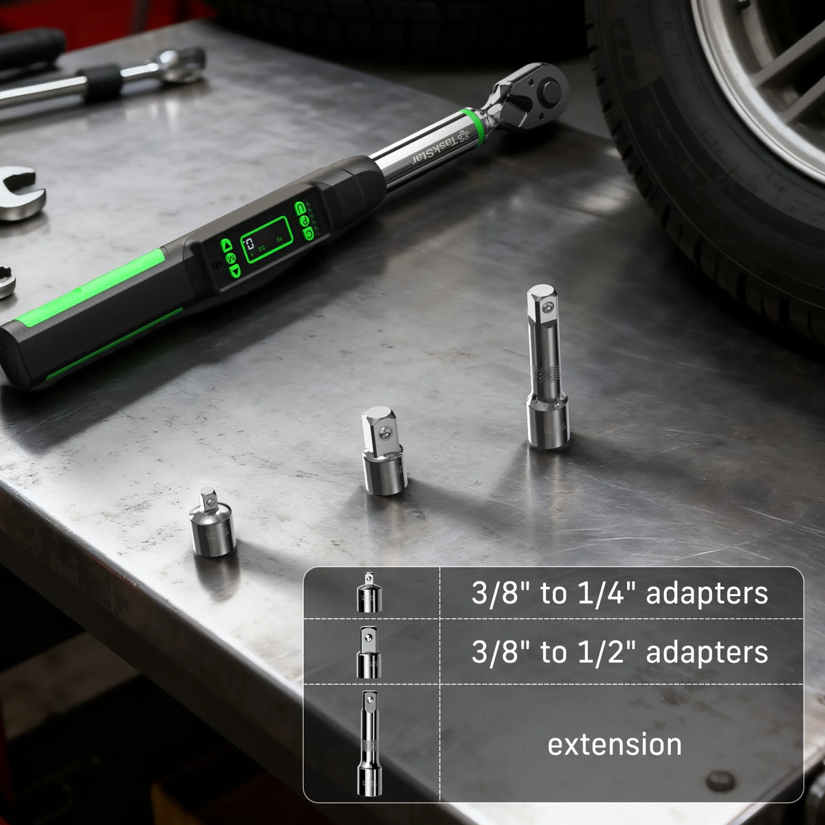 TaskStar Digital Torque Wrench 3/8-inch Driver ±2% Accuracy 0-220Nm/0-162ft-lbs Electric Torque Wrench with LCD Display, 1/4"&1/2" Adapter, Handheld Wrench Used For Motorcycle/Bicycle/Car Care