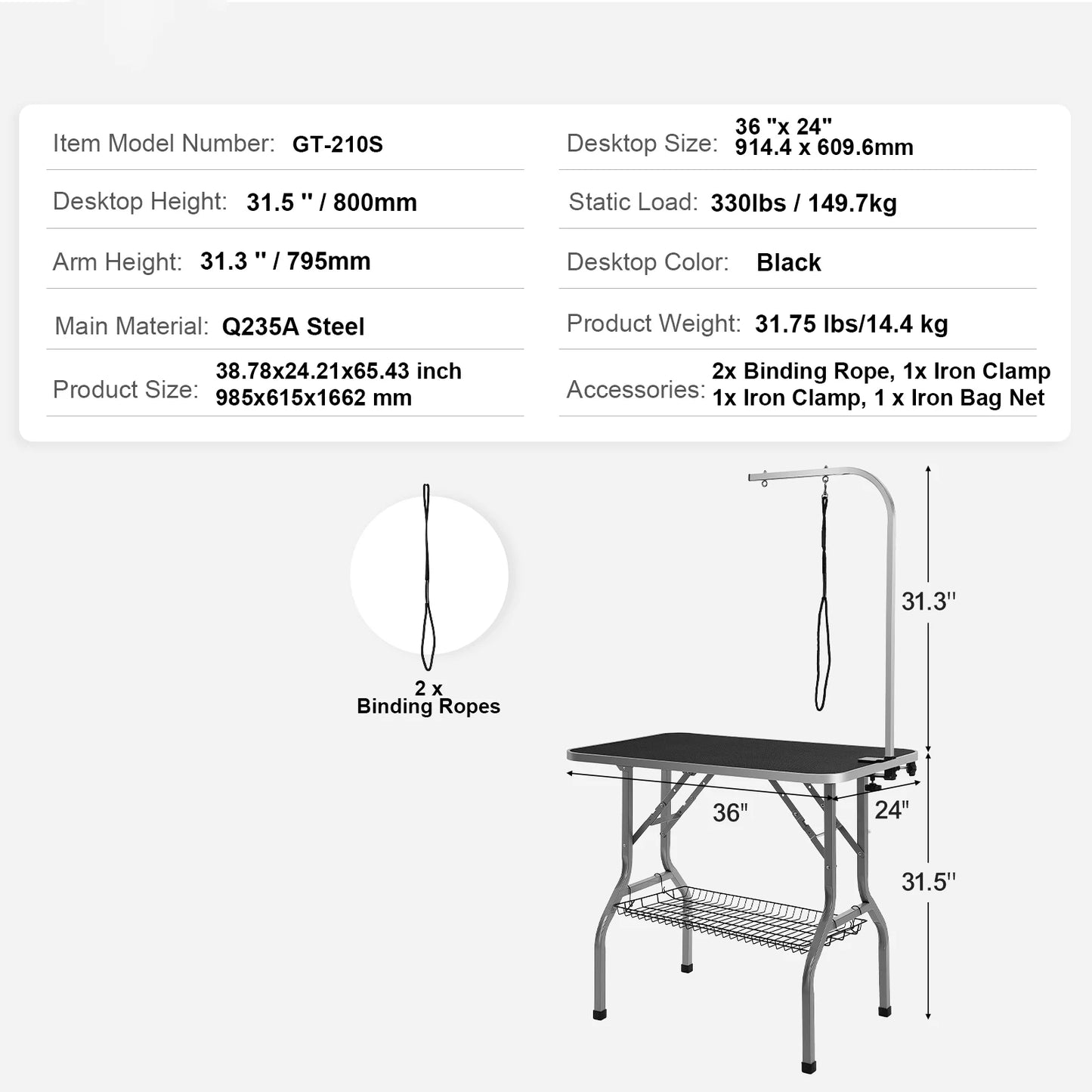 Grooming Table With Dual Arms And Clamp For Dogs Foldable