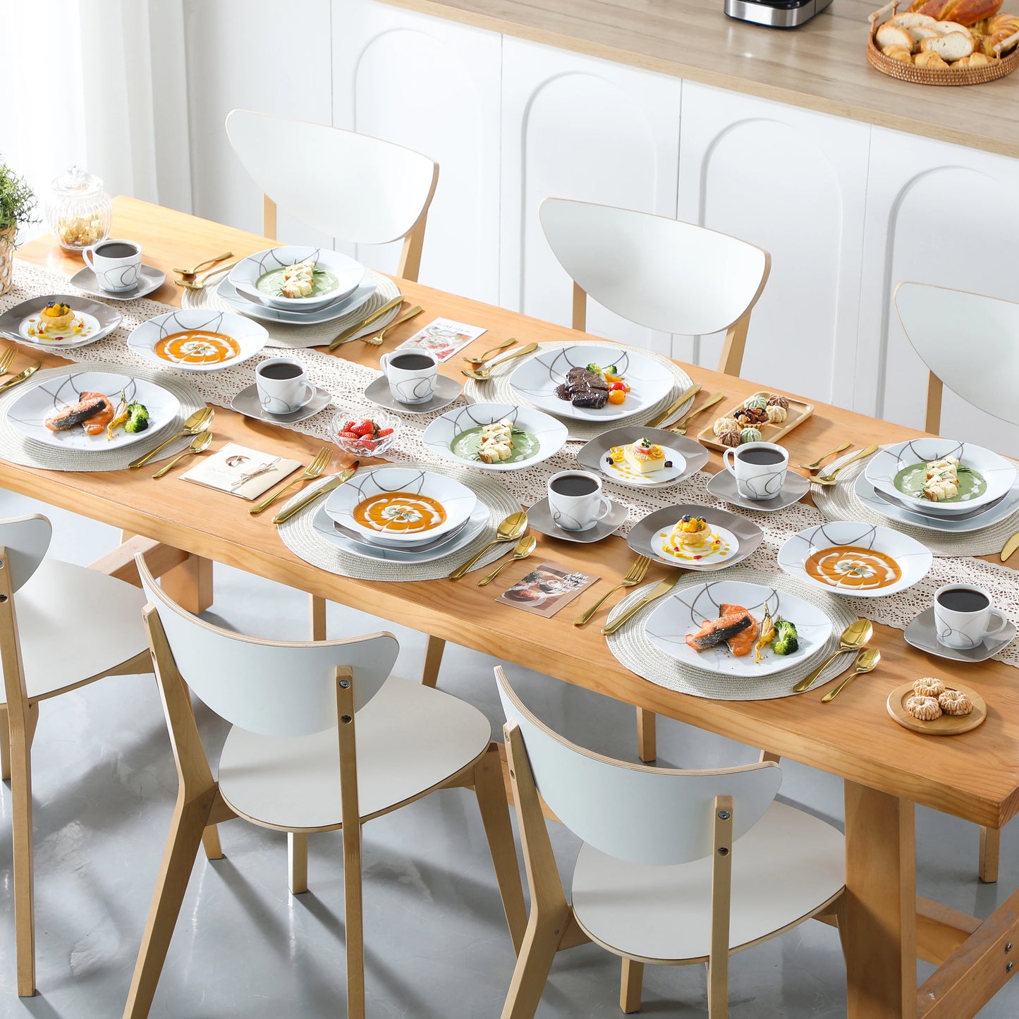MALACASA 30 Piece Porcelain Dinnerware Set With Plates Cups And Saucers