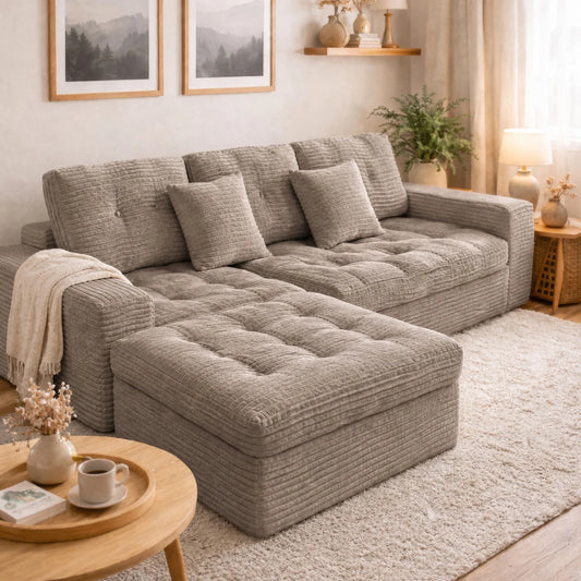Modular Cloud Sofa Set With Movable Ottoman And Plush Cushions