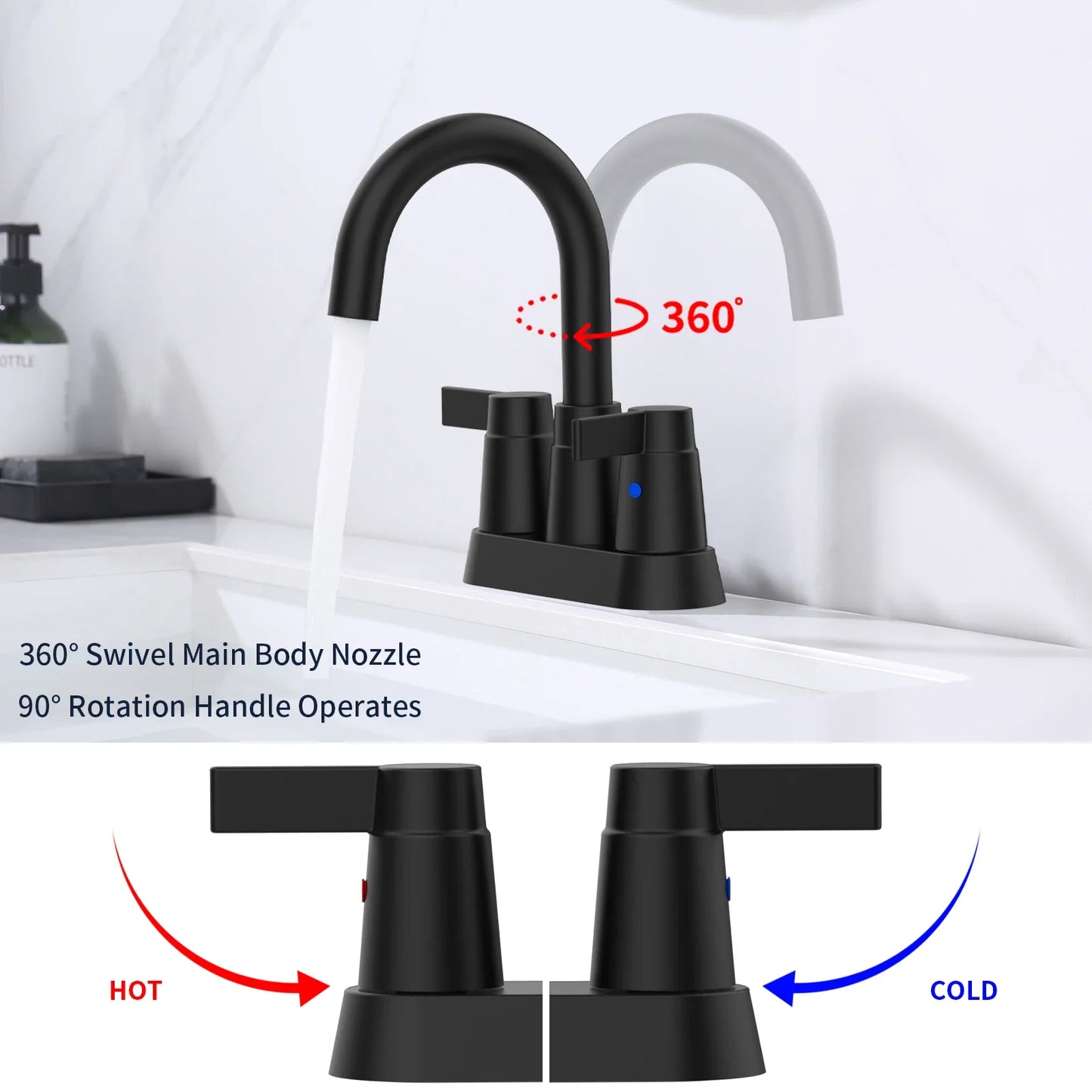 Dual-Handle Bathroom Faucet With 360 Degree Swivel Spout Centerset