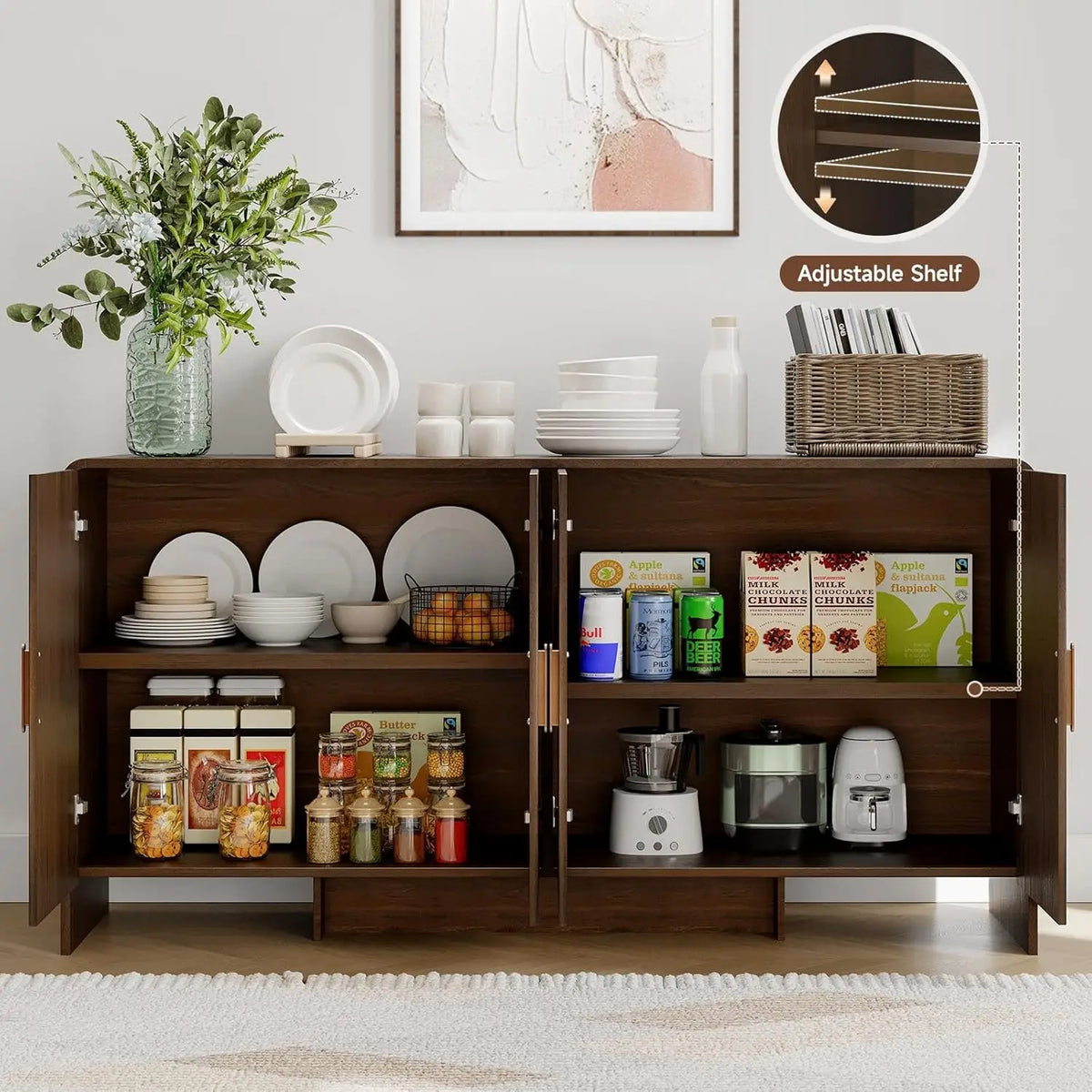 ONBRILL Mid-Century Sideboard Cabinet With Adjustable Shelves Storage