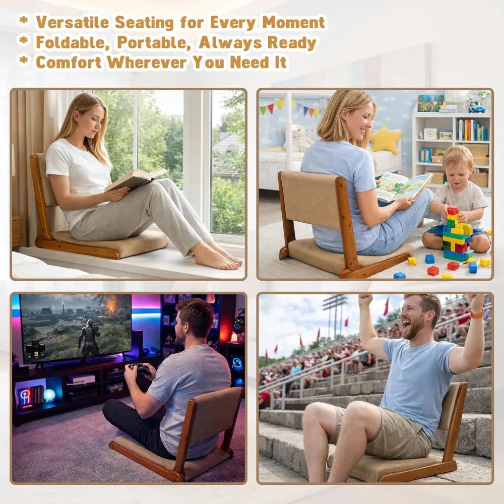 XIUWO Foldable Tatami Floor Chair With Cushioned Backrest