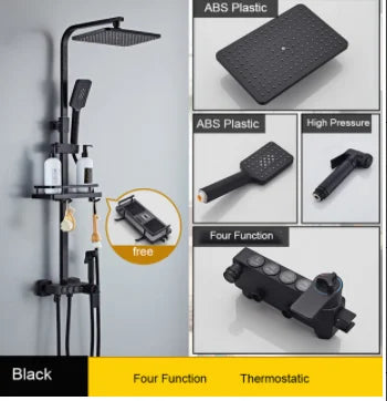 ALENARTWATER Black And Gold Shower Faucet Set With Dual Spray
