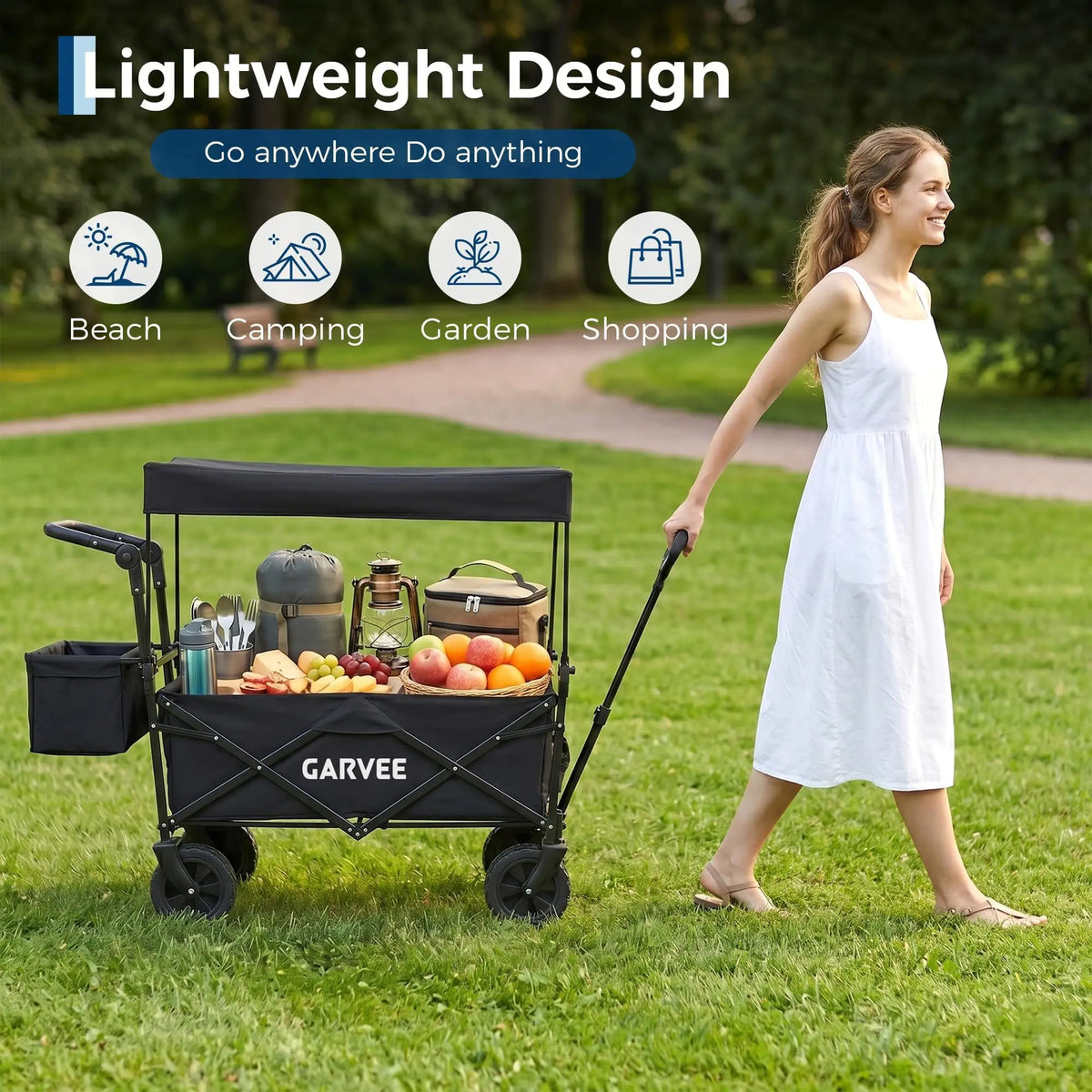HiMISS Folding Utility Wagon With Removable Canopy For Outdoor Adventures