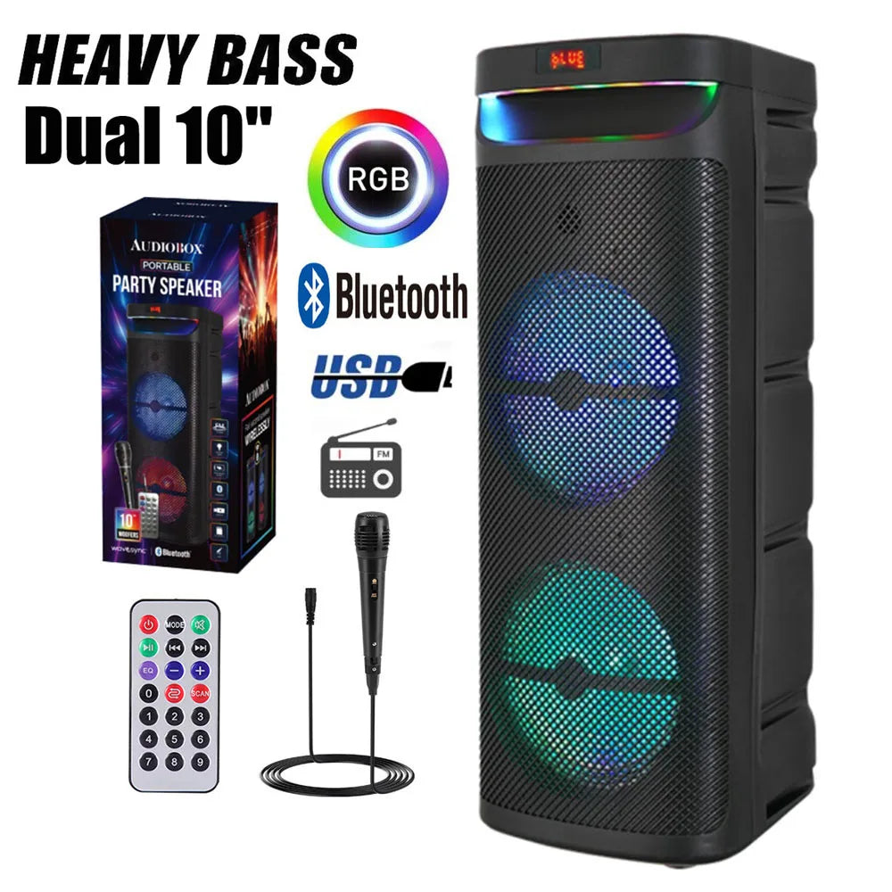CURUK 3000W Dual Portable Bluetooth Party Speaker Subwoofer LED Light