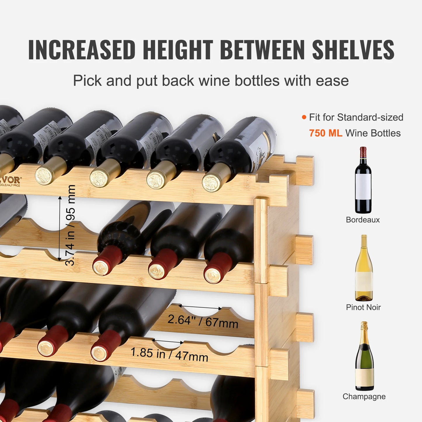 SucceBuy 8 Tier Stackable Bamboo Wine Rack Free Standing Shelf